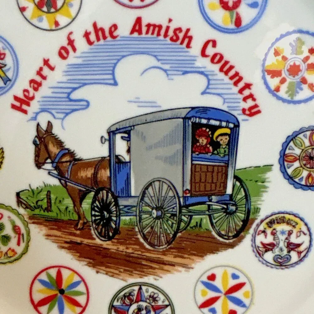 Heart of the Amish Country Decorative Plate Gold Rim Hex Signs Horse Buggy Japan